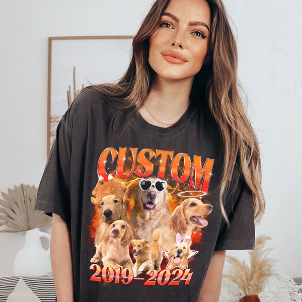 Personalized Pet Photo Prints,Ideal for Pet Lovers,Custom Comfort Colors Dog TShirt,Retro Dog Bootleg Shirt,Personalized Pet Shirt,90s shirt