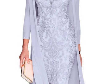 Exquisite Knee Length Mother of Bride/Cocktail Dress with Chiffon Jacket