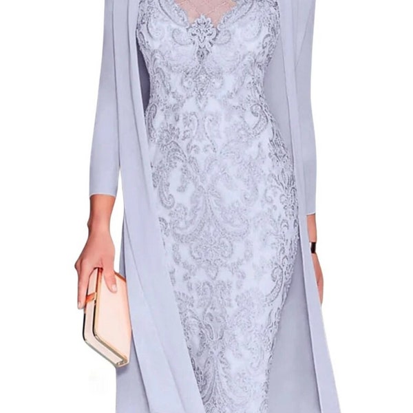 Exquisite Knee Length Mother of Bride/Cocktail Dress with Chiffon Jacket