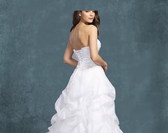 Lace-up Back Beaded Chiffon Ruffle Wedding Gown