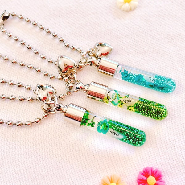 Personalized Glass Vial with Inscribed Rice Grain | Customized Handmade Jewelry | Unique Gift Ideas | Dried Flowers Theme, Color Choice