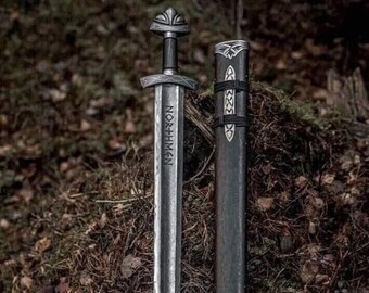 Espada vikinga de acero de Damasco forjada a mano Afilada / Espada medieval lista para la batalla REGALO, Regalo para él, Regalo para el padre, Espadas vikingas, Espada de batalla