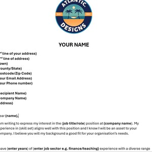 COVER LETTER | CV Cover Template | Digital | Letter | Microsoft Word | Personal Finances | Career Help