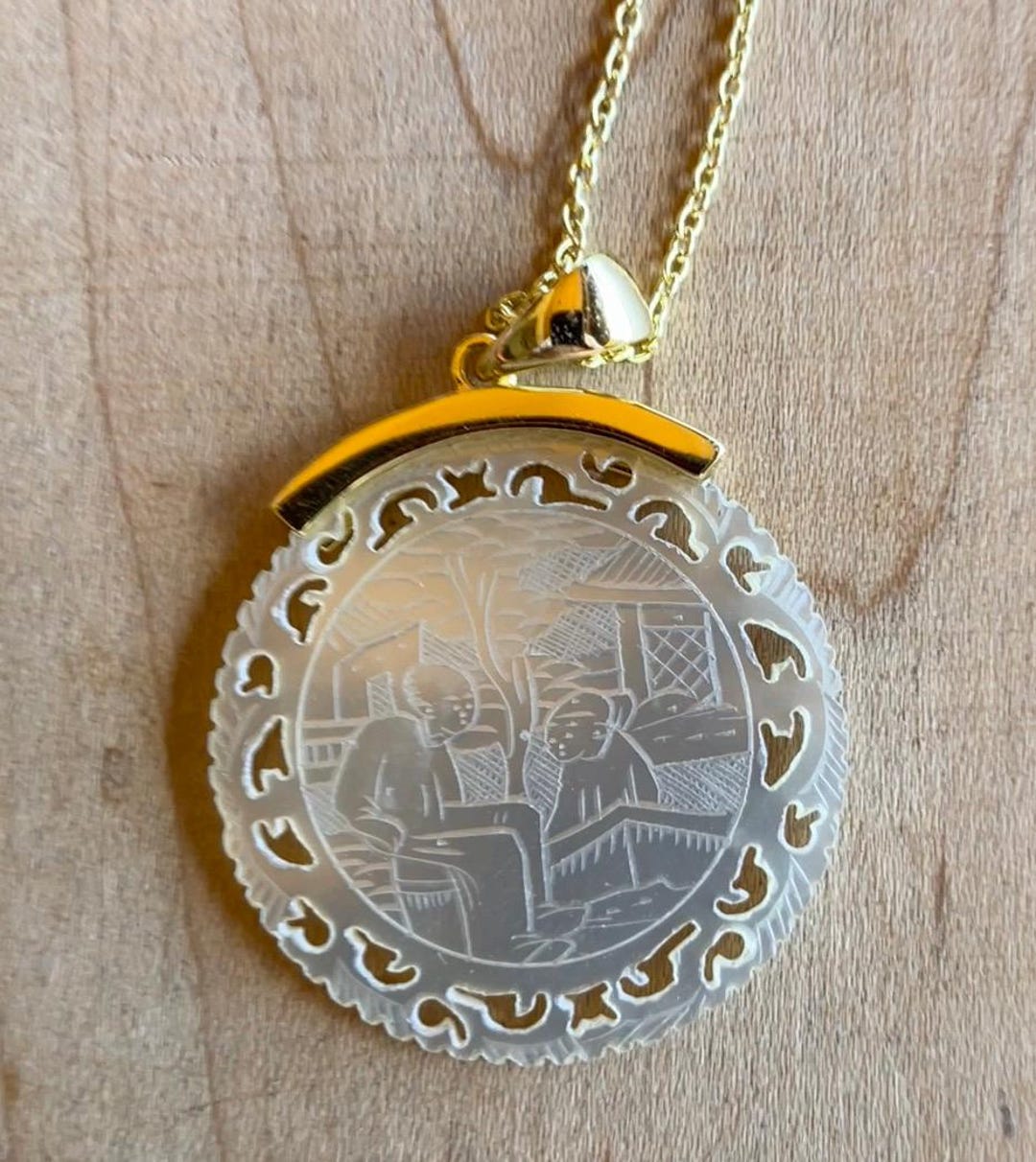 Antique Carved Mother of Pearl Pendant Necklace, Sterling Silver - Etsy