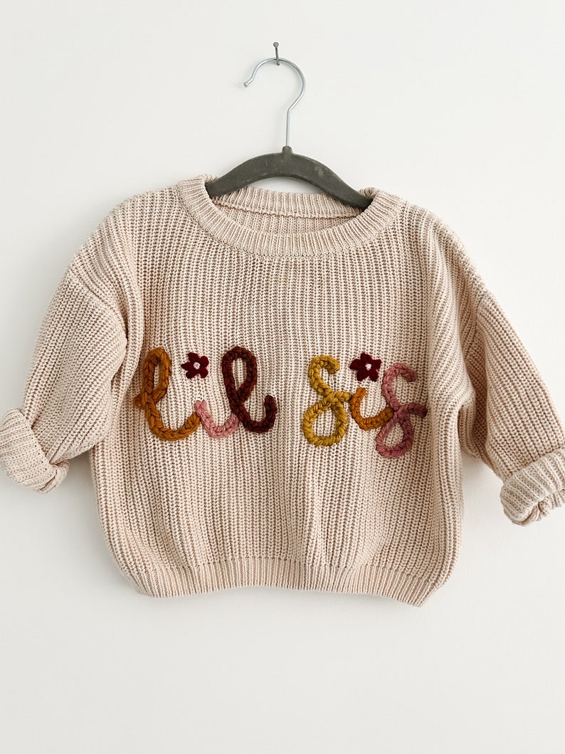 Beige Personalised baby name jumper Hand Embroidered chunky knit sweater Newborn, Baby, Toddler gift Baby Announcement Girl, Boy image 10