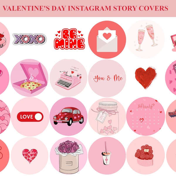 48 Retro Instagram Highlight Cover Icons, Groovy Highlight Covers, Red and Pink Tones Aesthetic IG Story Highlight Icon Pack, red pink cover