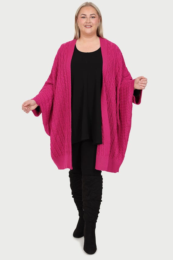 Plus Size Curvy One Size Knitted Cardi Fuchsia - Main Image