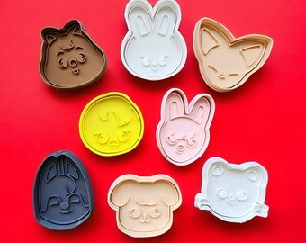 Stray Kids SKZOO Cookie Cutters Set of 8: Wolf Chan, Leebit, Dwaekki, Jiniret, Han Quokka, BbokAri, PuppyM, Foxl-Ny