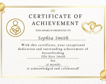 Breastfeeding Achievement Certificate - Celebrate The Nursing Journey!