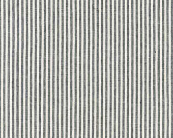 Essex Yarn Dyed Linen Blend Classic Woven Stripe Black  Fabric 1 Yard