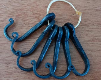 Set of 6 small hand forged hooks. Made in USA