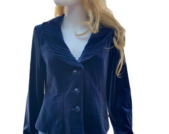 Rare Archive British Tailoring | Minuet Blue Velvet Blazer | Size 14/40