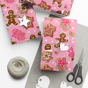 Girly Pink Gingerbread Christmas Holiday Wrapping Paper