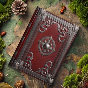 Carnet cartonné : Normannic - rouge/fer, trait, « Reliure en cuir »-Collection
