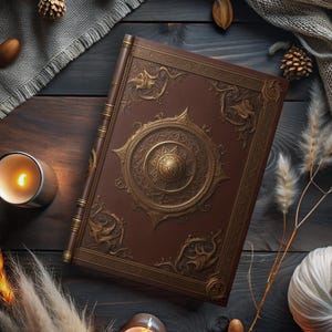 Carnet cartonné : Art nouveau - marron/or, trait, "Reliure cuir"-Collection