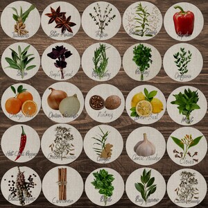 Printable Herb and Spice Labels PNG &amp; PDF Sheets, Apothecary Round Tags ...