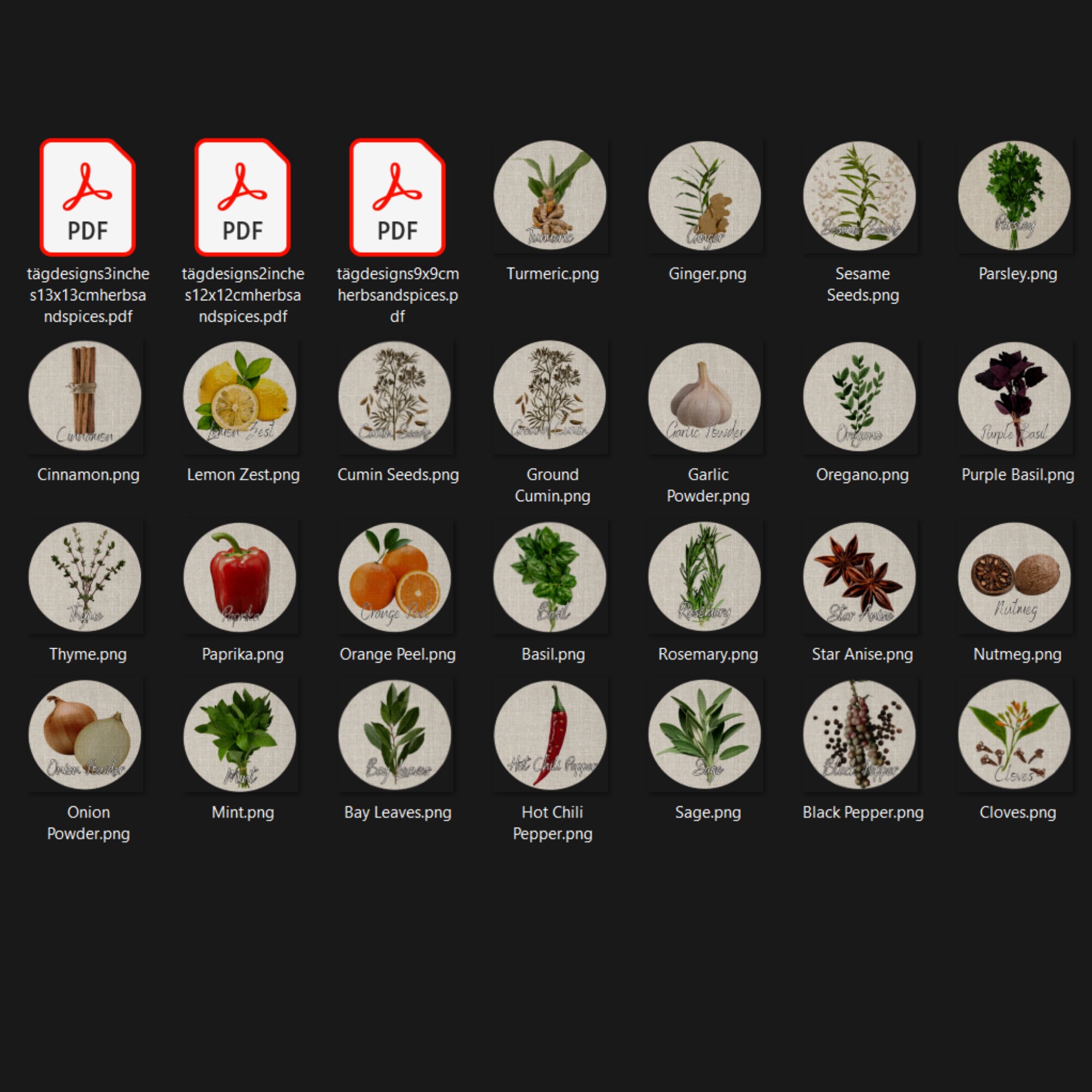 Printable Herb and Spice Labels PNG &amp; PDF Sheets, Apothecary Round Tags ...