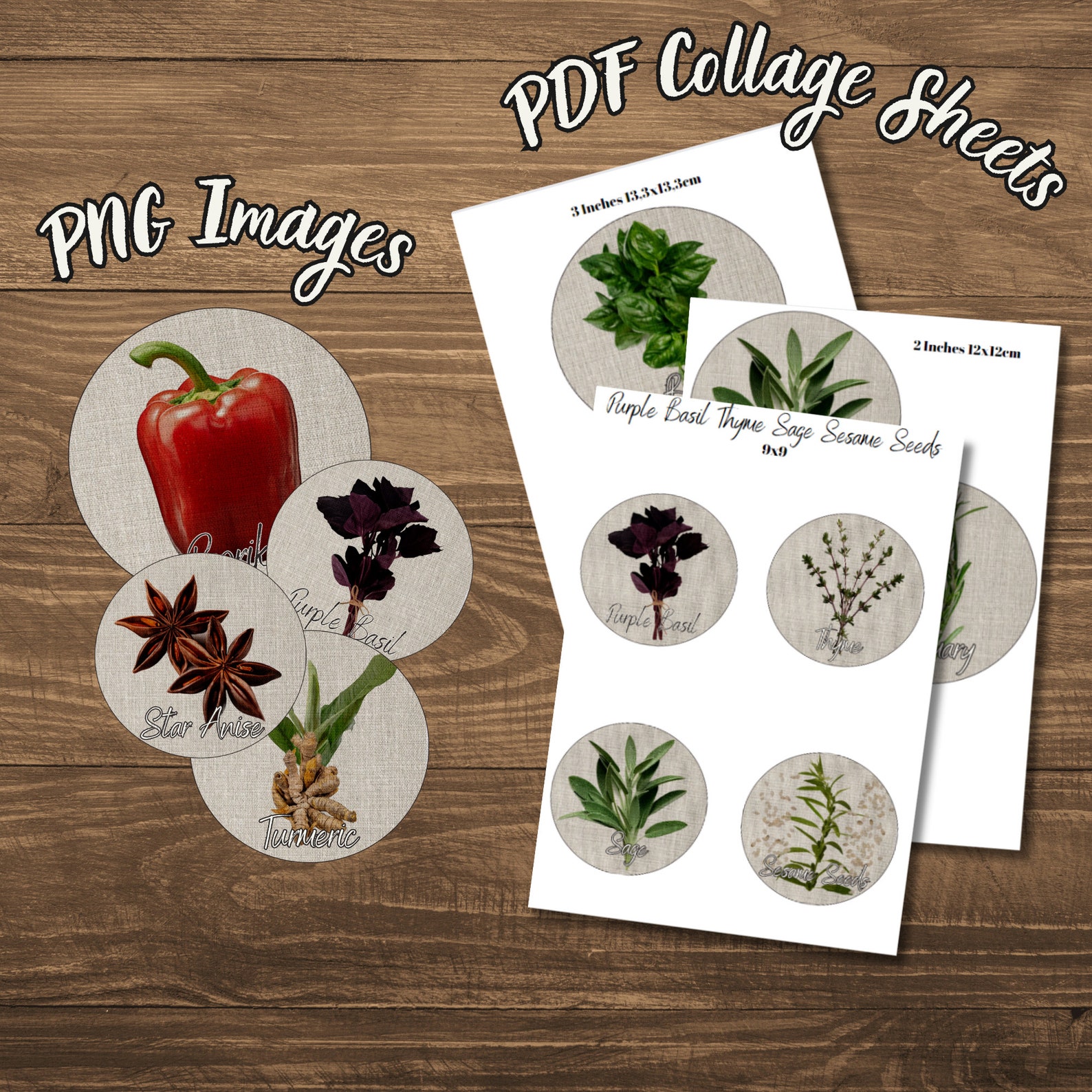 Printable Herb and Spice Labels PNG &amp; PDF Sheets, Apothecary Round Tags ...
