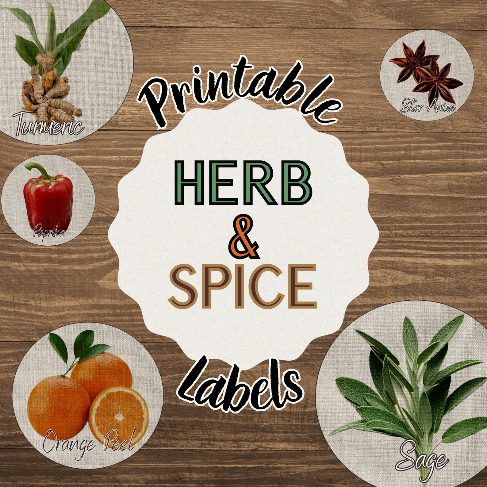 Printable Herb and Spice Labels PNG &amp; PDF Sheets, Apothecary Round Tags ...