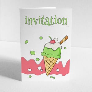 Set mit 6 einzigartigen und umweltfreundlichen Geburtstagseinladungskarten zum Personalisieren, Eiscreme!