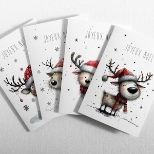 Lot de 8 jolies cartes de Noël. Les Rennes,  écoresponsables et biodégradables. Fabriquées à partir de 100% papier recyclé.