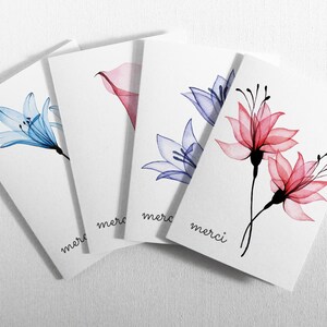 Lot de 4 ou 8 belle cartes remerciements. fleurs tropicales,  écoresponsables et biodégradables. Fabriquées à partir de 100% papier recyclé.