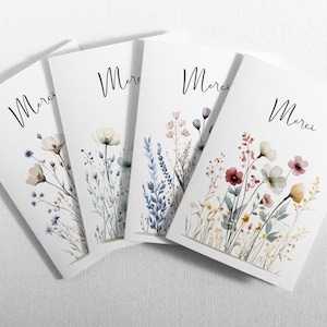 Lot de 4 ou 8 jolies cartes remerciements. fleurs d'hiver,  écoresponsables et biodégradables. Fabriquées à partir de 100% papier recyclé.