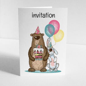 Set mit 6 einzigartigen und umweltfreundlichen Geburtstagseinladungskarten zum Personalisieren, Bär!