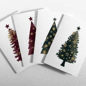 Conjunto de 8 bonitas tarjetas navideñas. Árboles de Navidad eco-responsables y biodegradables. Fabricado con papel 100% reciclado.