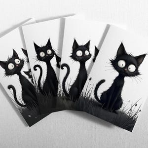 Lot de 4 ou 8 cartes Les Chats Noirs,  écoresponsables et biodégradables. Fabriquées à partir de 100% papier recyclé.