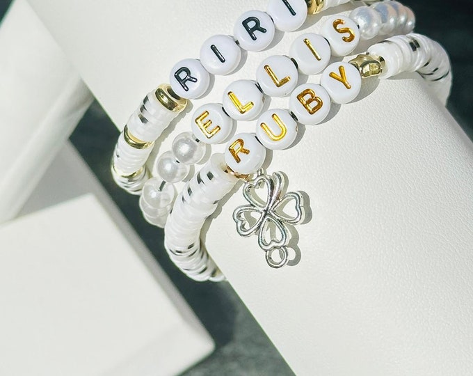 Featured listing image: Personalized Bracelets - Name Bracelets - Custom Word Bracelet - Stackable Bracelets - Mama Bracelet - Custom Beaded Bracelets - Minimalist