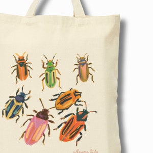 Abstract Beetle Art Printed on a Eco Friendly Cotton Tote Bag, Beetle Cotton Tote Bag, Bug Gift Ideas, Beetle Insect Tote, Insect Lover Gift