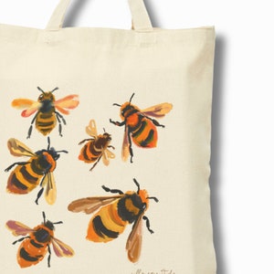 Cute Illustrated Bumble Bee Shoulder Bag, Bees and Insects, Cotton Tote Bag Gift for her, Friend Daughter Mum Sister Gift Ideas, Bee Totes.