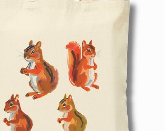 Cute Squirrel Tote Bag for Best Friend, Birthday Gift for Squirrel Lover, Cotton Market Bag, Animal Tote Bag, Animal Cotton Canvas Bag Gift.