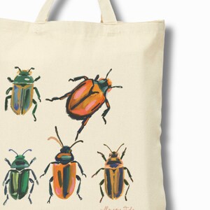 Cute Beetle Art Printed on a Eco Friendly Cotton Tote Bag, Beetle Cotton Tote Bag, Bug Gift Idea, Beetle Insect Tote, Insect Lover Gift Idea