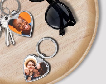 Personalized Photo Heart Keychain, Stainless Steel Keyring, Sentimental Gift
