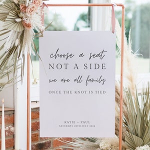 Pick A Seat Not A Side Wedding Sign Template | Minimalist Ceremony Template | Editable + Printable Seating Sign | Canva INSTANT Download