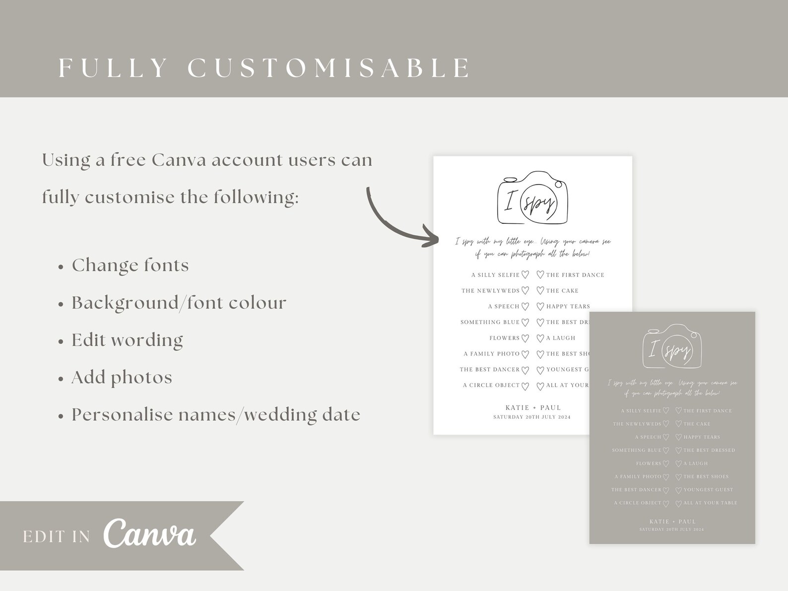 Modern Wedding I Spy Game Template | Minimalist Wedding I Spy Game ...