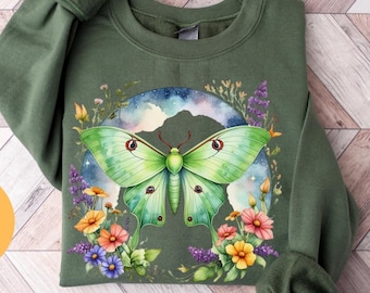 Moletom Luna Moth, Luna Moth, Gothic Luna Moth, Witchy Luna Moth, Cottagecore Luna Moth, Camisa Boho para Ela, Presente para Ela, Lua Celestial
