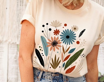 Boho Floral TShirt Cottagecore Tshirt Wildflowers Tshirt Botanical Shirt Flower Shirt Floral Nature Shirt  Nouveau Art Shirt  Mystical Shirt