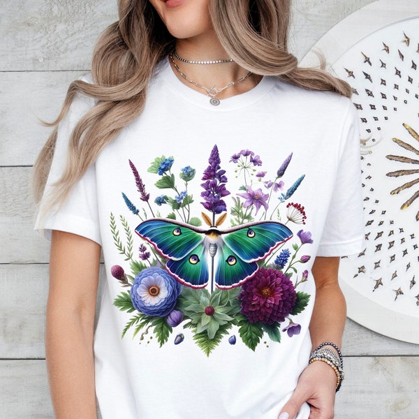 Luna Moth Shirt, Luna Moth Art, Gothic Luna Moth, Witchy Luna Moth, Cottagecore Luna Moth, Boho Shirt for Her, Gift For Her, Celestial Moon