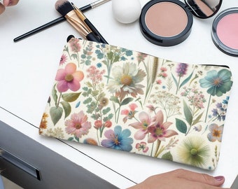 Pastel Wildflower Pouch - Dual Size, Artistic Floral Clutch with Choice of Zipper"