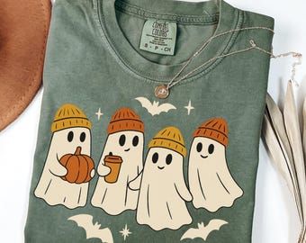 Comfort Colors® Ghost Shirt, Halloween Ghost Tee, Cute Spooky Season T-Shirt, Fall Pumpkin Graphic Tee, Autumn Ghost Shirt for Women, Fall t