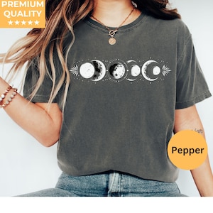 Celestial Comfort Colors® Shirt, Moon Phase T-shirt, Boho Mystical Moon And Sun Tee, Boho Moon Outfit, Spiritual Moon Women Clothing Gifts