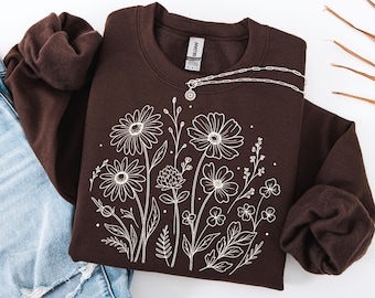 Vintage Pressed Flowers Sweatshirt, Boho Cottagecore Shirt, Botanical Floral Tee Wildflowers Shirt Gift for Gardener Floral Shirt