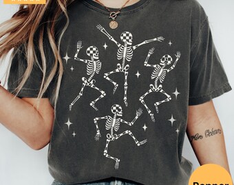 Dancing Skeleton Shirt Comfort Colors, 90s Vintage Skull Tee, Retro Y2K Funny Skeleton Lovers Shirt, Oversized Gift for Her, Halloween shirt