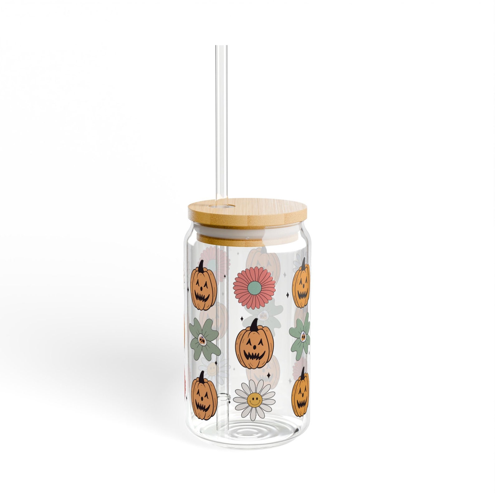 Halloween Glasbecher 500ml Mit Deckel & Strohhalm - Geister Katzen Design Für Eiskaffee & Cocktails