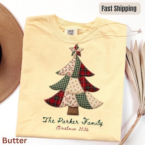 Christmas Tree Shirt Comfort Colors®, Last Name Christmas Tee, Matching Family Pajamas, Custom Family Christmas Shirt 2026