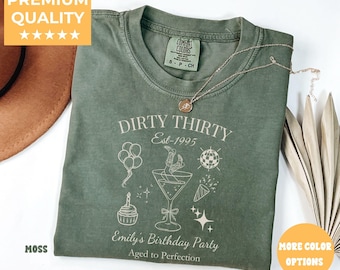 Camiseta de aniversário de 30 anos Comfort Colors®, Camiseta Dirty 30 Social Club, Camiseta personalizada para coquetéis, Camiseta para grupo de festa de aniversário, Presente de aniversário de 30 anos para ela