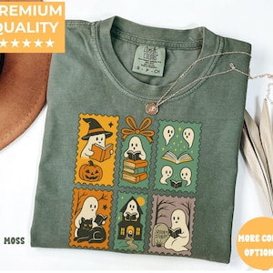 Comfort Colors® Ghost Reading Books Shirt, Bookish Halloween Shirt, Teacher Librarian Halloween Gift, Halloween Book Lover, Halloween School